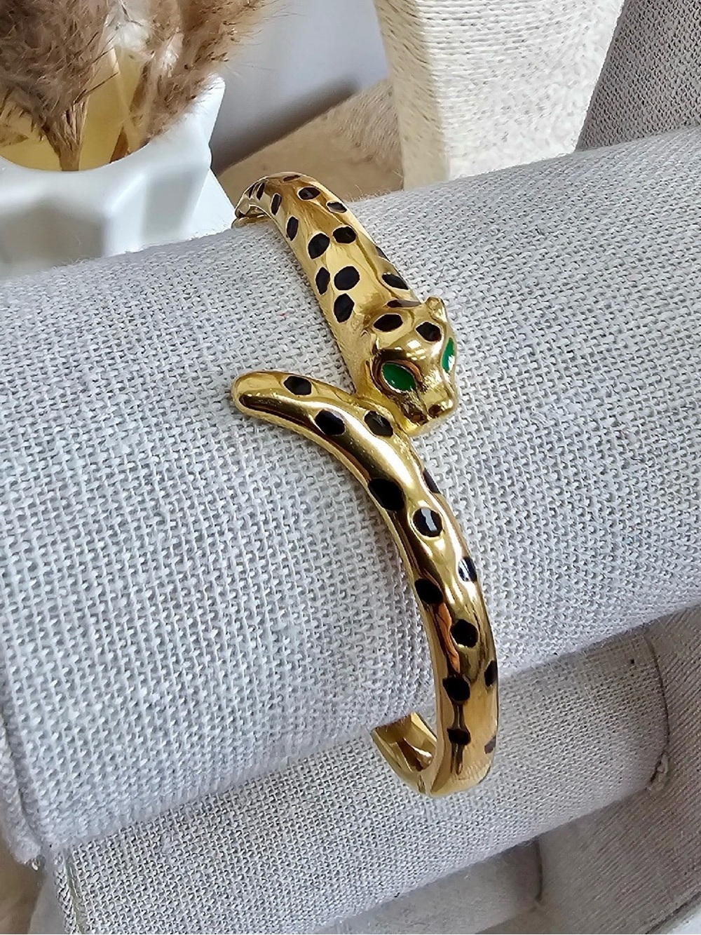 Anthropologie Leopard Panther Bangle Bracelet | 18K Gold Plated